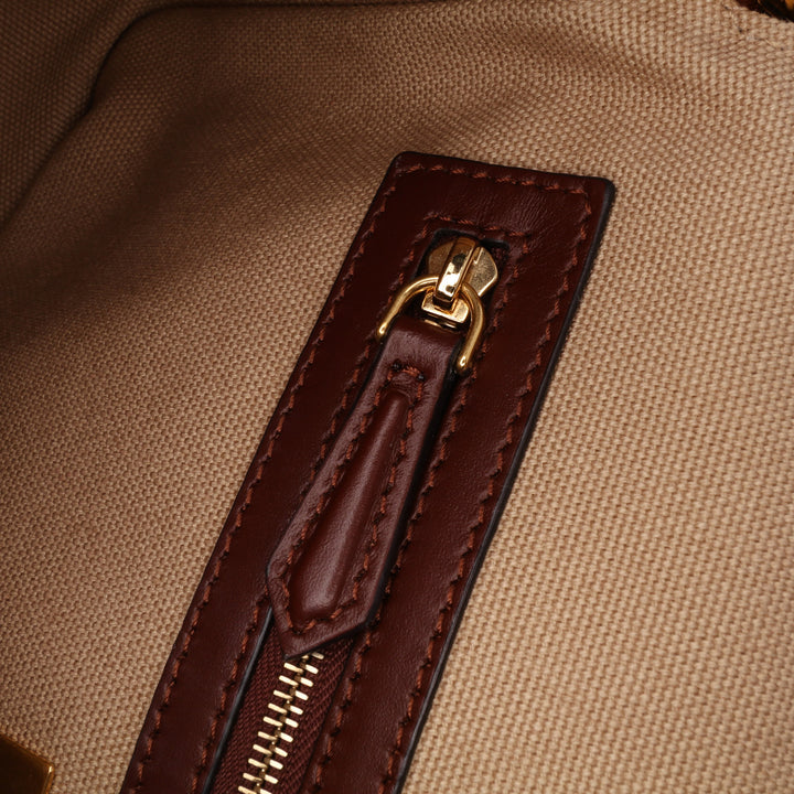 Medium Embroidered Canvas Baguette Satchel Brown - Gaby Paris