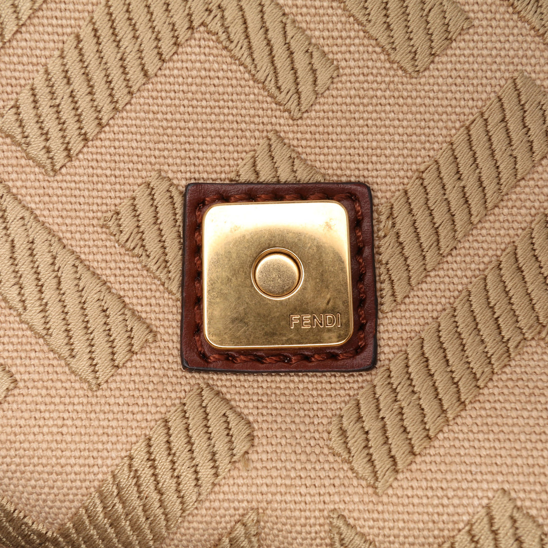 Medium Embroidered Canvas Baguette Satchel Brown - Gaby Paris