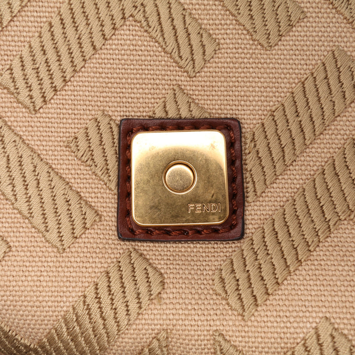Medium Embroidered Canvas Baguette Satchel Brown - Gaby Paris