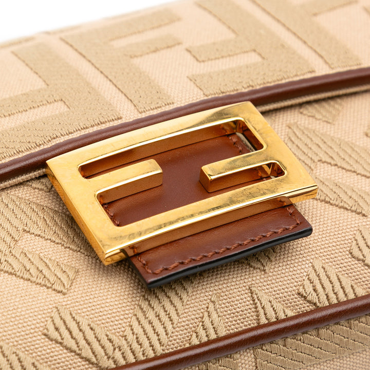Medium Embroidered Canvas Baguette Satchel Brown - Gaby Paris