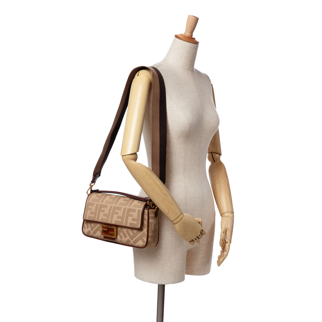 Medium Embroidered Canvas Baguette Satchel Brown - Gaby Paris