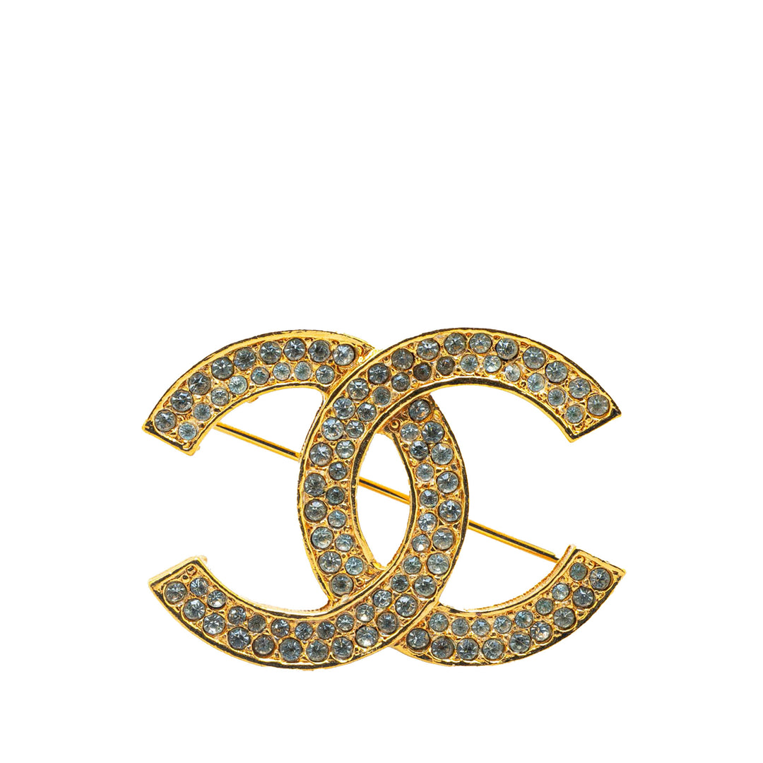 Gold Plated CC Rhinestones Turn Lock Brooch Gold - Gaby Paris