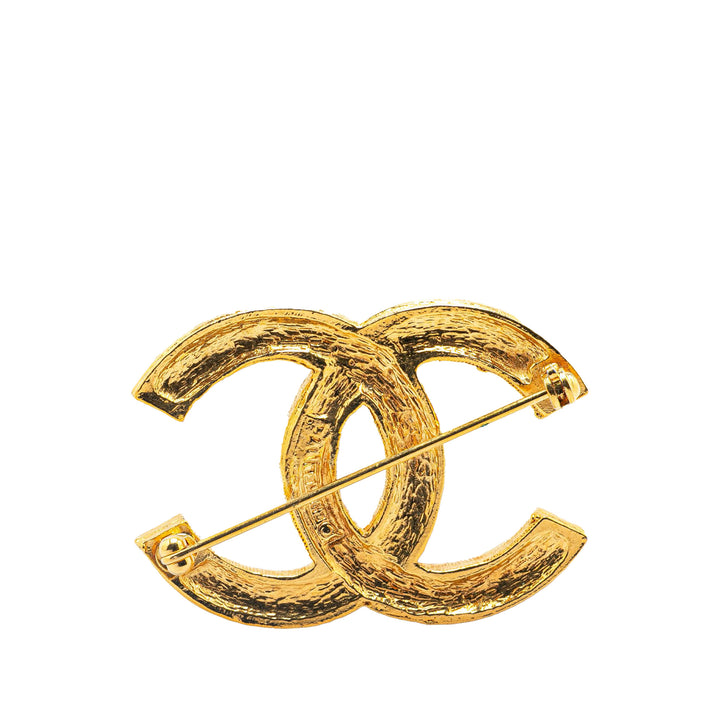 Gold Plated CC Rhinestones Turn Lock Brooch Gold - Gaby Paris