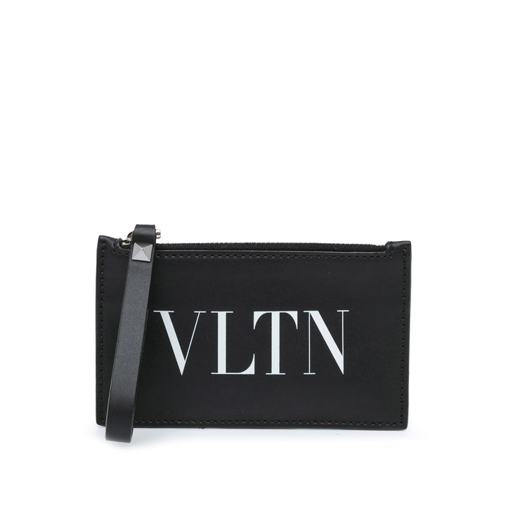 Leather VLTN Zip Card Holder Black - Gaby Paris