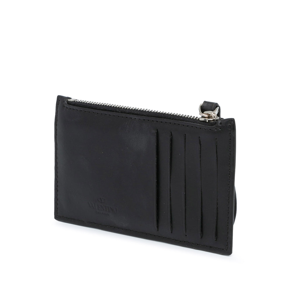 Leather VLTN Zip Card Holder Black - Gaby Paris