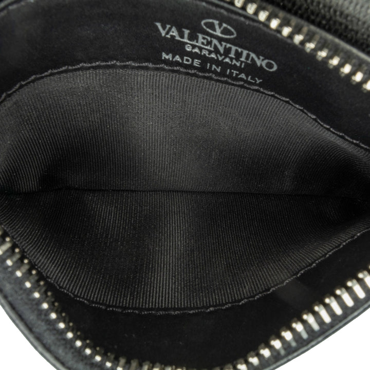 Leather VLTN Zip Card Holder Black - Gaby Paris