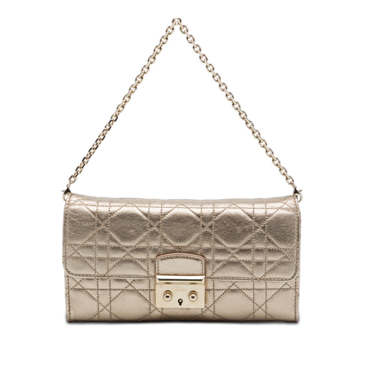 Dior Metallic Cuir d’agneau Cannage Miss Dior Promenade Wallet on Chain