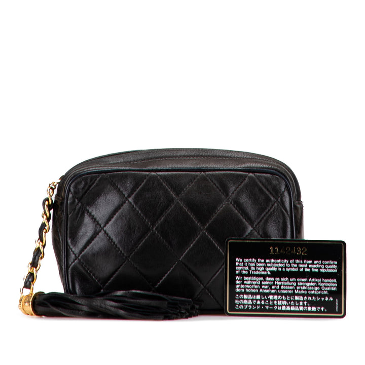 Chanel Quilted Cuir d’agneau Tassel Pochette Noir