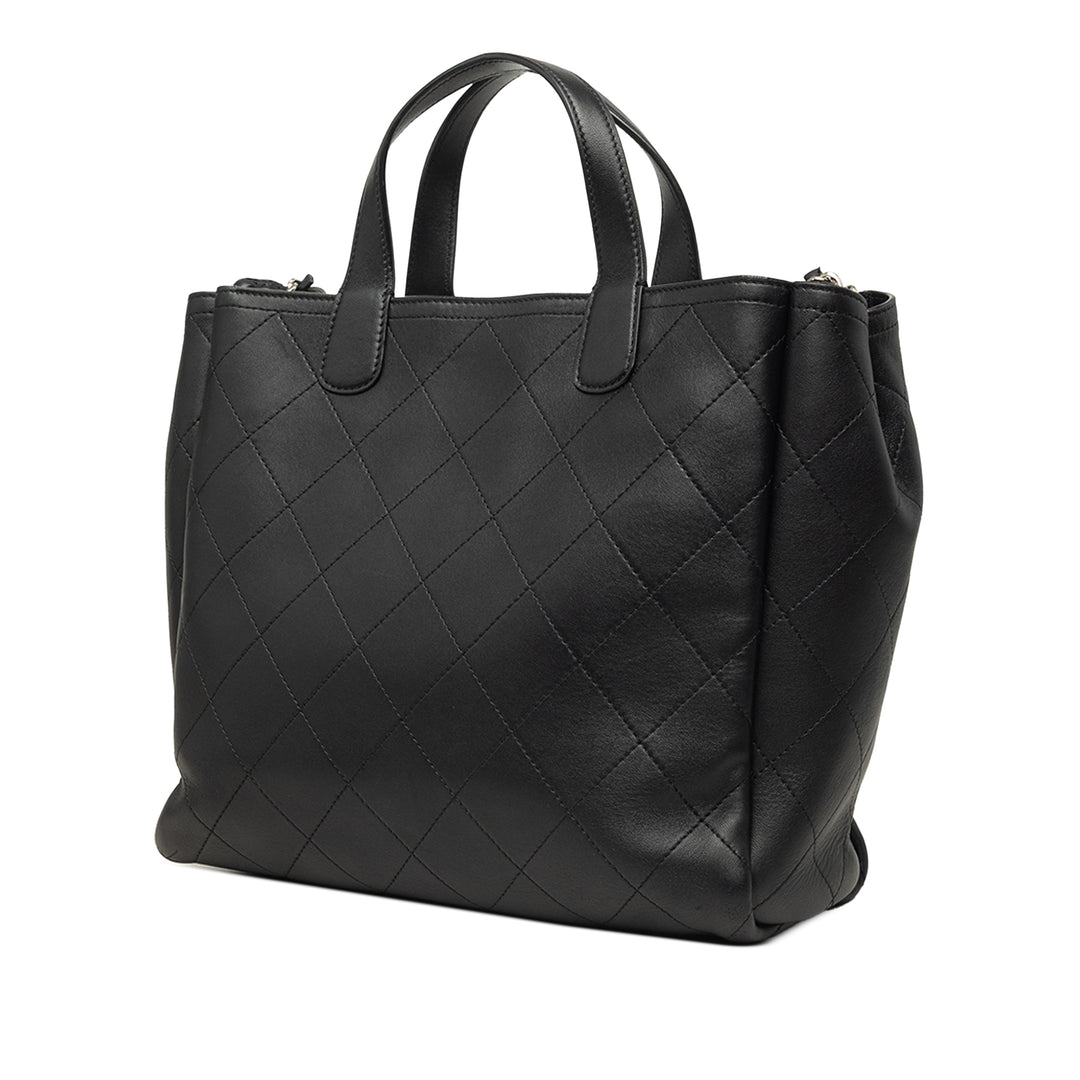 Surpiqué Lady Coco Cabas Moyen Cuir de veau Noir