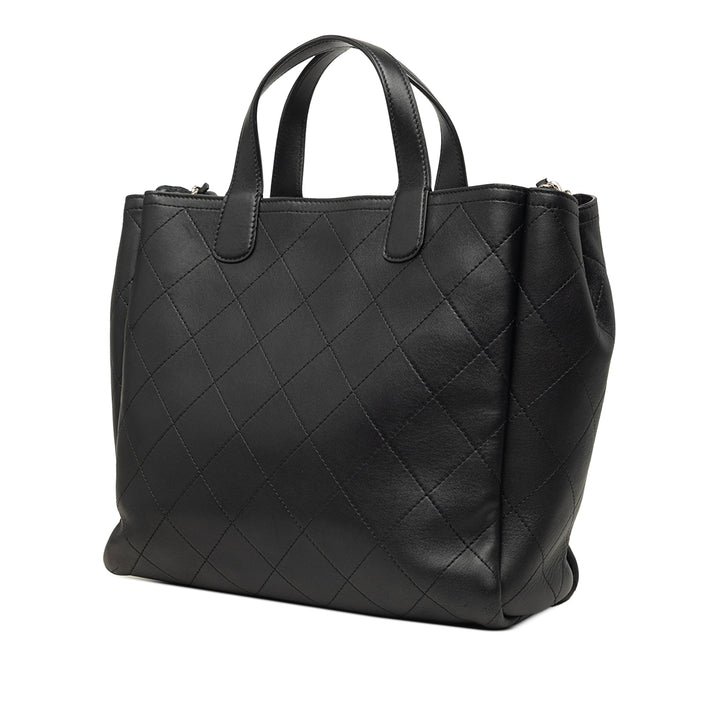 Surpiqué Lady Coco Cabas Moyen Cuir de veau Noir