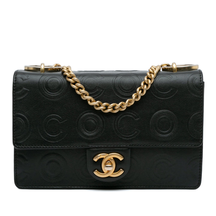 Metallic Calfskin Embossed Circle C Flap Black - Gaby Paris