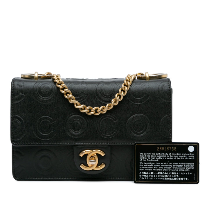 Metallic Calfskin Embossed Circle C Flap Black - Gaby Paris