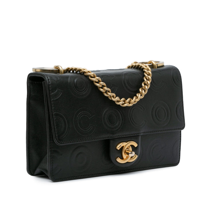 Metallic Calfskin Embossed Circle C Flap Black - Gaby Paris