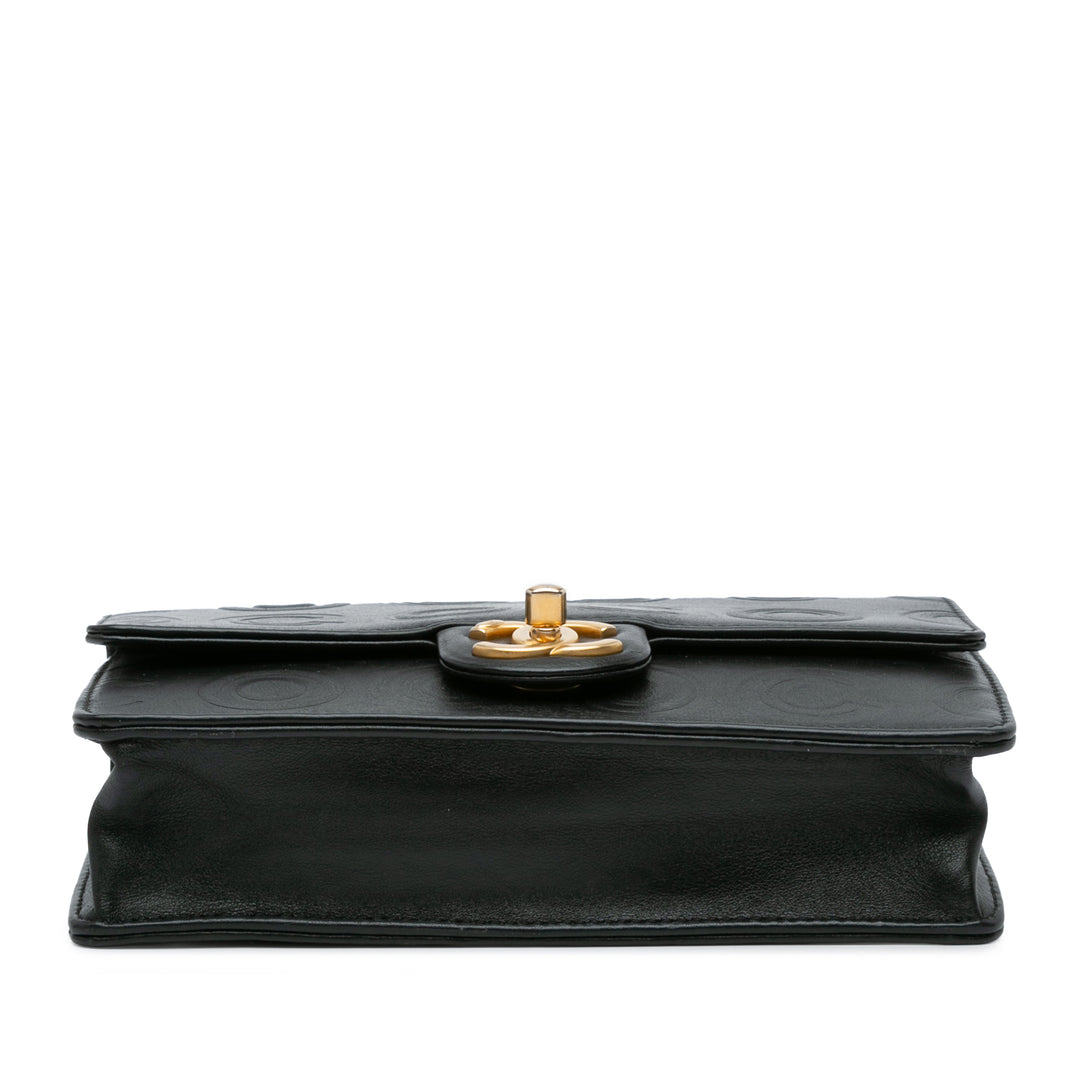 Metallic Calfskin Embossed Circle C Flap Black - Gaby Paris