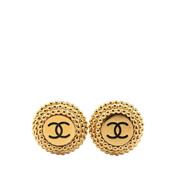 Gold Plated CC Round Clip on Earrings Gold - Gaby Paris