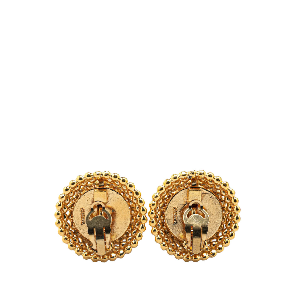 Gold Plated CC Round Clip on Earrings Gold - Gaby Paris