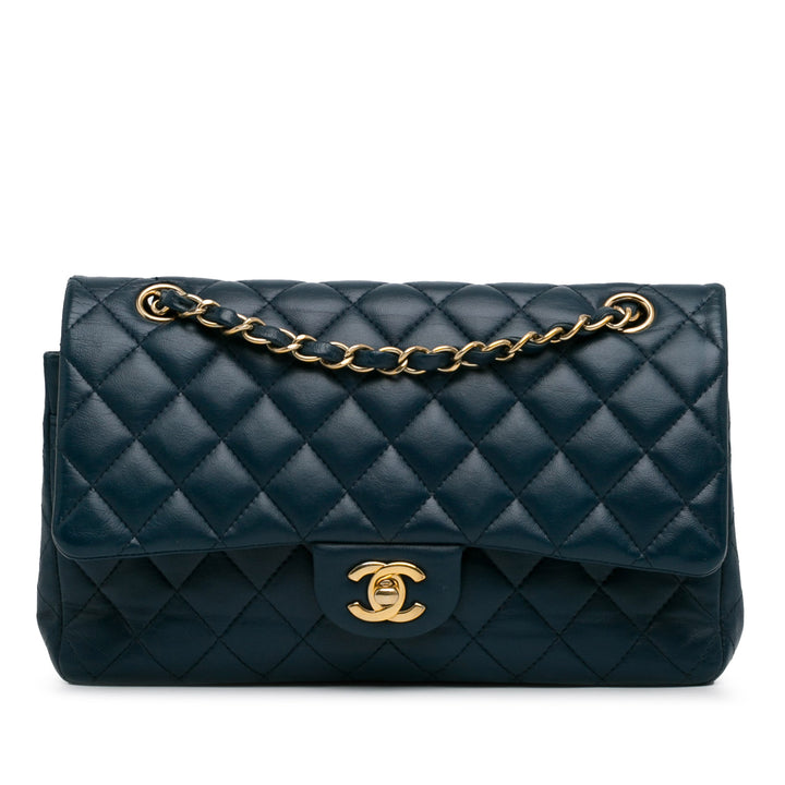 Medium Classic Lambskin Double Flap Blue - Gaby Paris