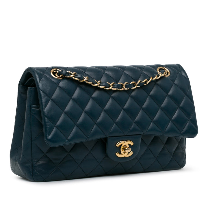 Medium Classic Lambskin Double Flap Blue - Gaby Paris