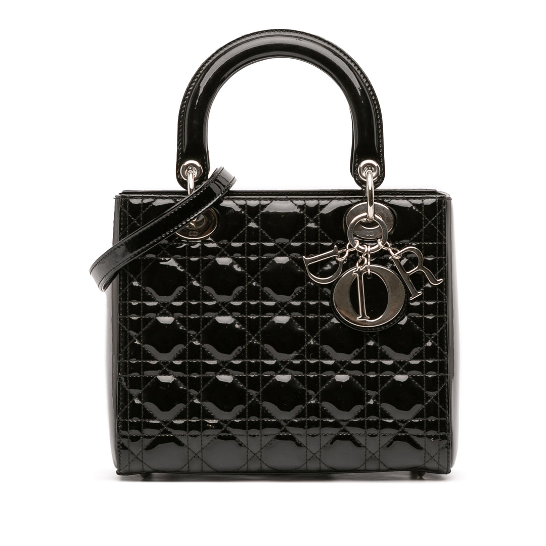 Dior Medium Cuir verni Cannage Lady Dior Noir – GABY PARIS Authentique
