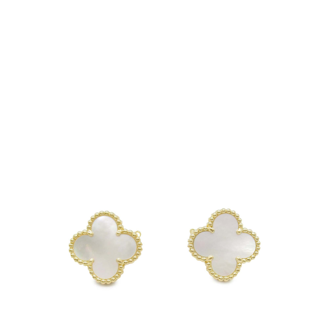 18K Yellow Gold Mother of Pearl Vintage Alhambra Earrings Gold - Gaby Paris