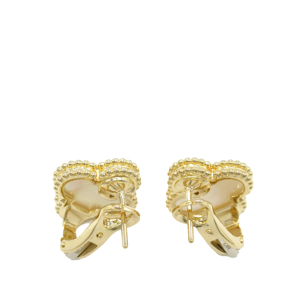 18K Yellow Gold Mother of Pearl Vintage Alhambra Earrings Gold - Gaby Paris