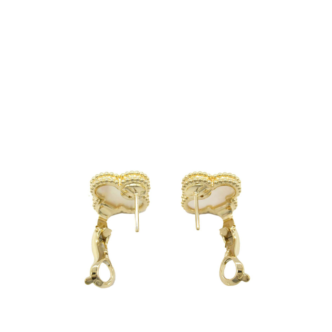 18K Yellow Gold Mother of Pearl Vintage Alhambra Earrings Gold - Gaby Paris