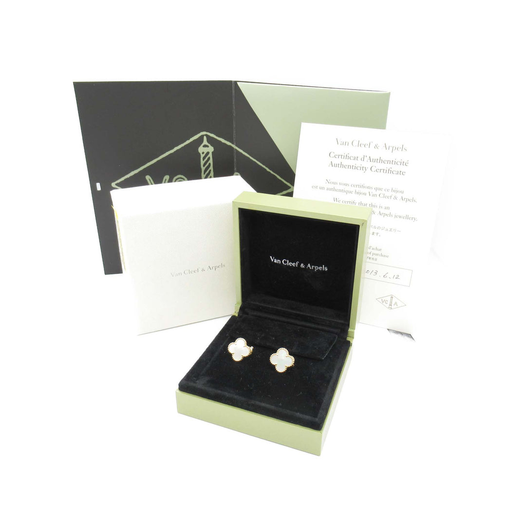 18K Yellow Gold Mother of Pearl Vintage Alhambra Earrings Gold - Gaby Paris