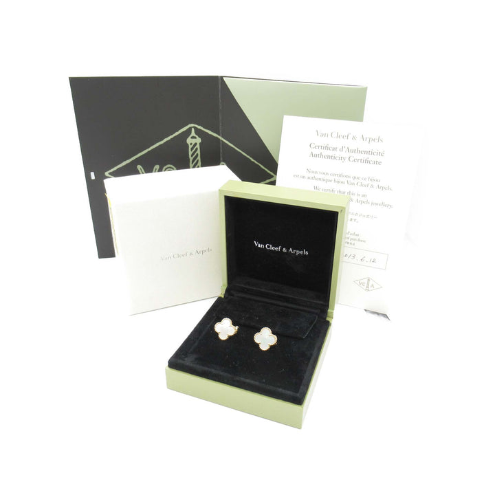 18K Yellow Gold Mother of Pearl Vintage Alhambra Earrings Gold - Gaby Paris