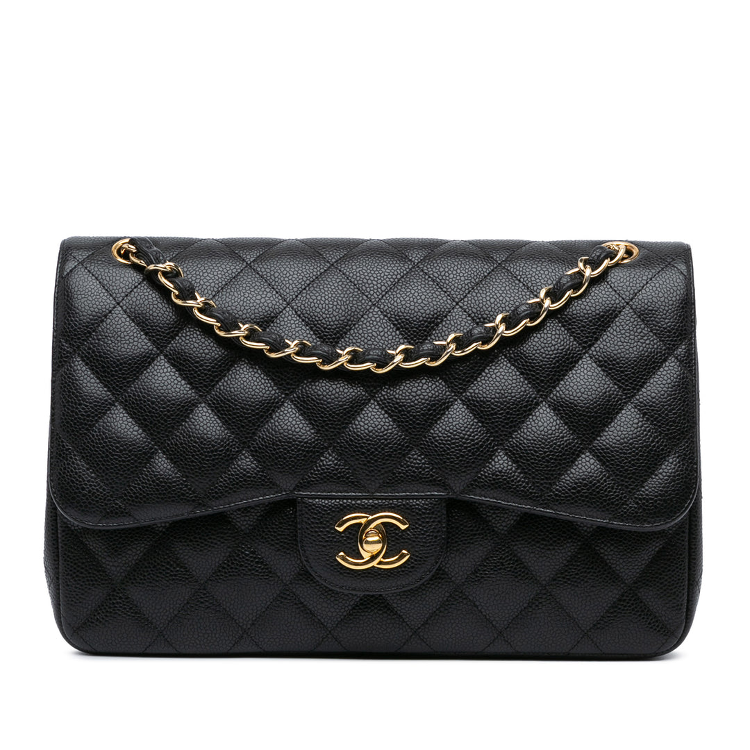 Jumbo Classic Caviar Double Flap Black - Gaby Paris