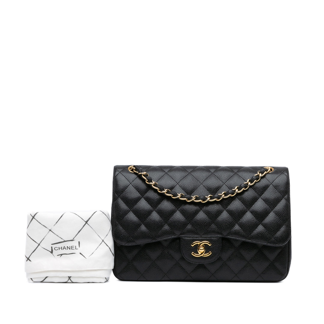 Jumbo Classic Caviar Double Flap Black - Gaby Paris