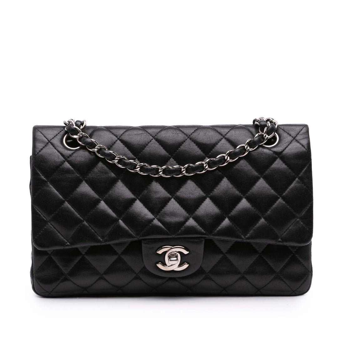 Medium Classic Lambskin Double Flap Black - Gaby Paris
