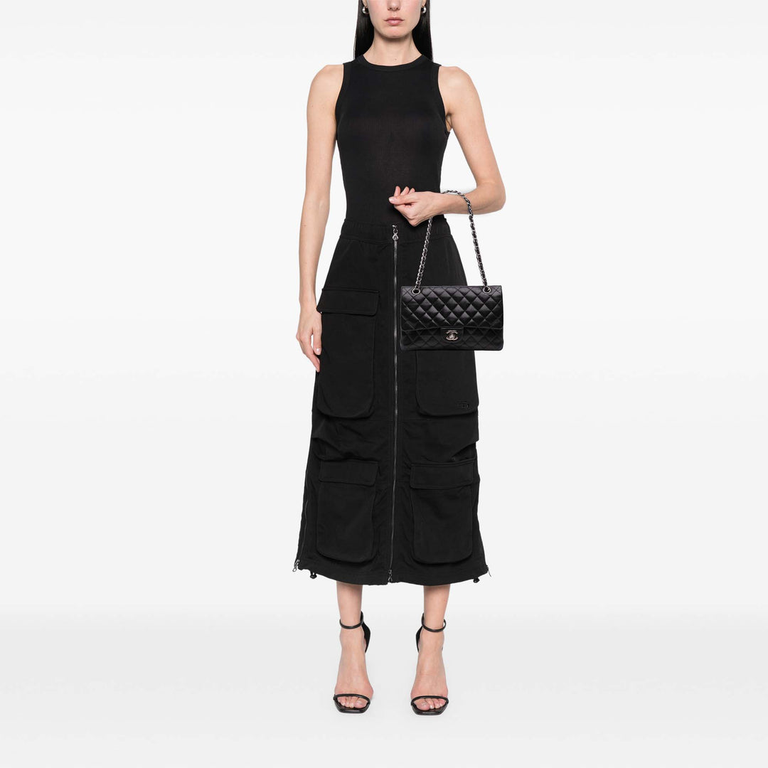 Medium Classic Lambskin Double Flap Black - Gaby Paris
