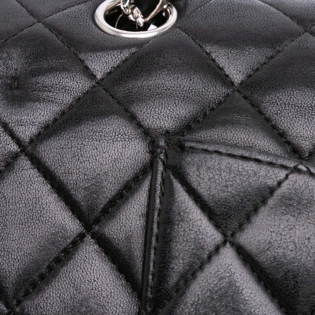 Medium Classic Lambskin Double Flap Black - Gaby Paris