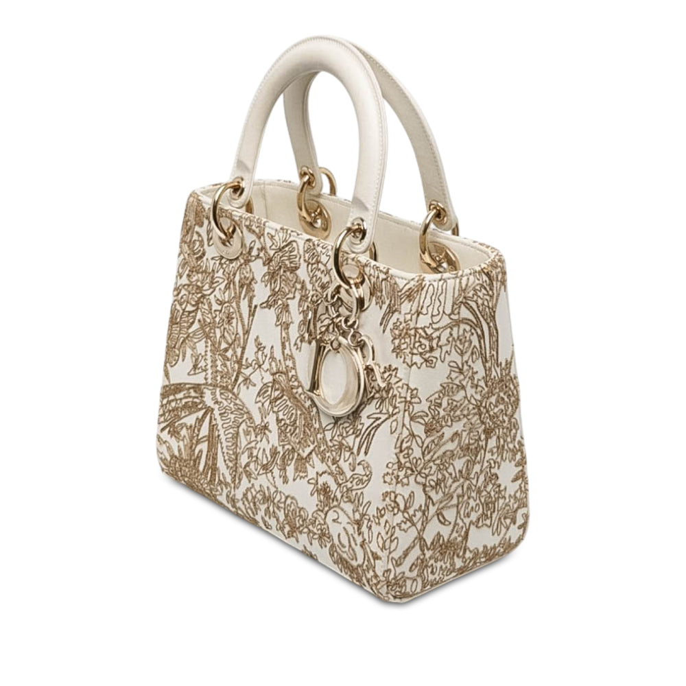 Dior brodé Jardin D Hiver Lady Dior Moyen Cuir de veau Blanc – vue 2 – GABY PARIS