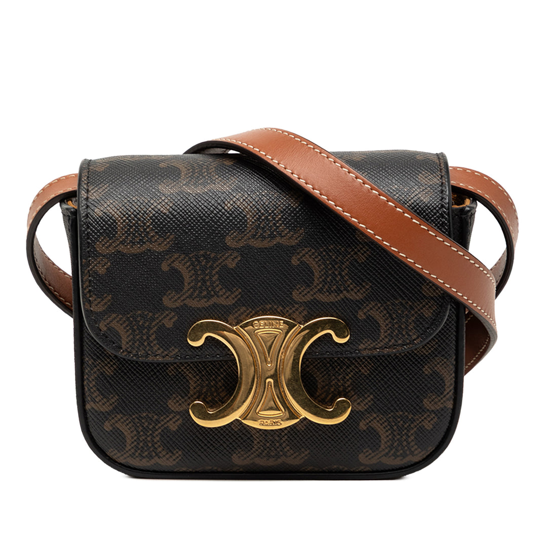 Celine Mini Triomphe Coated Toile Claude Sac porté croisé