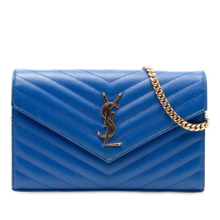 Saint Laurent Grain De Poudre Chevron Monogram Envelope Chain Portefeuille