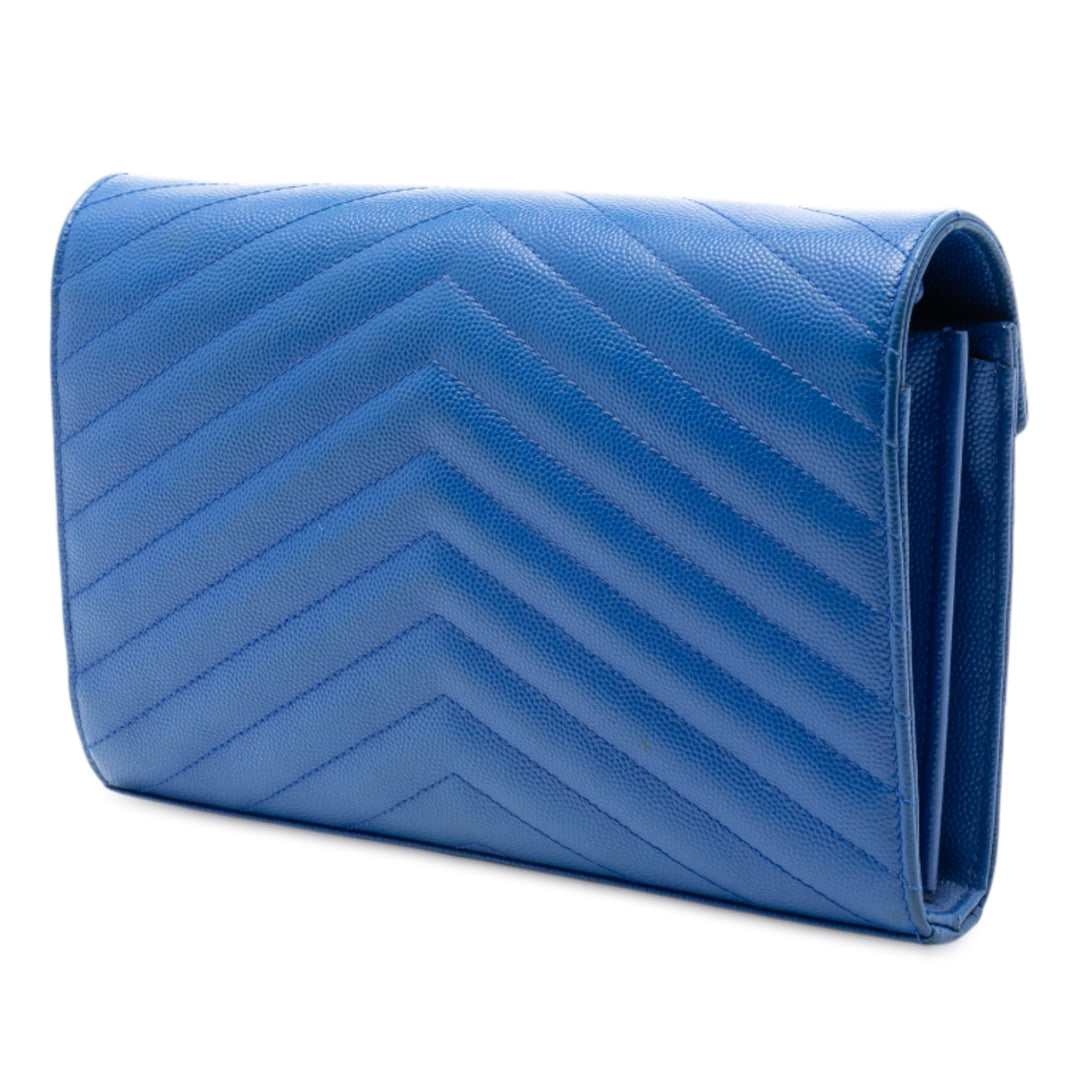 Saint Laurent Grain De Poudre Chevron Monogram Envelope Chain Portefeuille