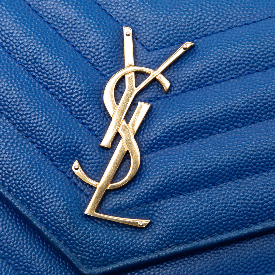 Saint Laurent Grain De Poudre Chevron Monogram Envelope Chain Portefeuille