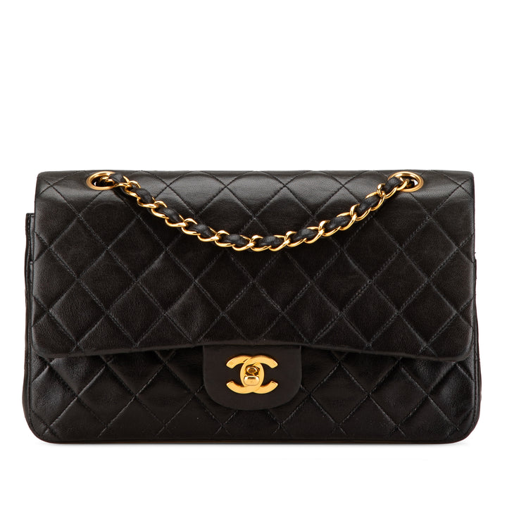 Medium Classic Lambskin Double Flap Black - Gaby Paris
