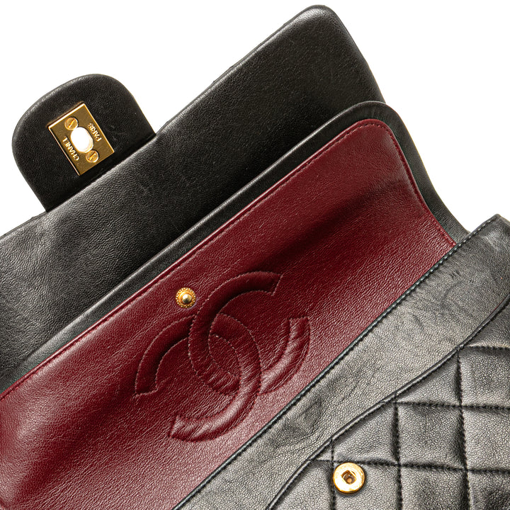 Medium Classic Lambskin Double Flap Black - Gaby Paris
