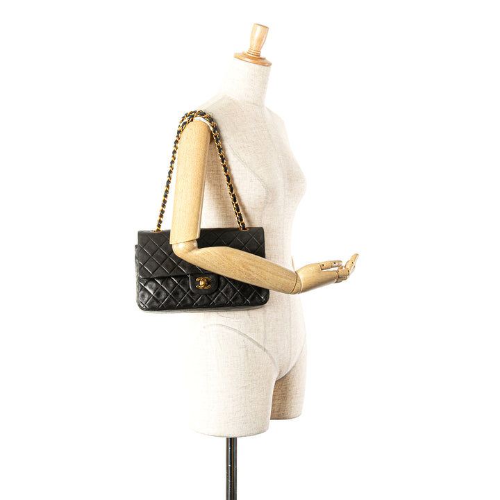 Medium Classic Lambskin Double Flap Black - Gaby Paris