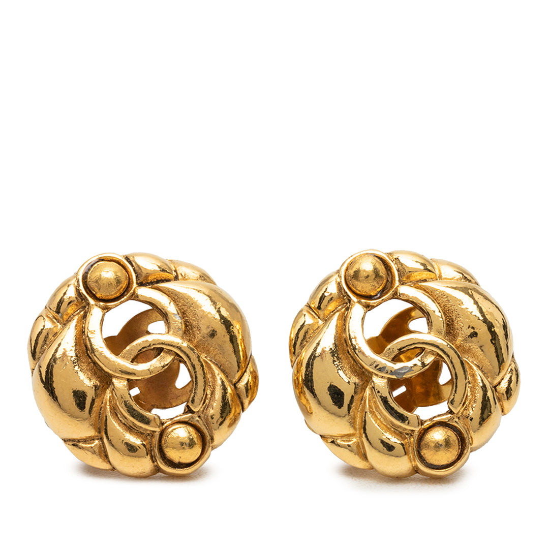 Chanel CC plaqué Hollow Rond À clip Boucles d'oreilles Métal