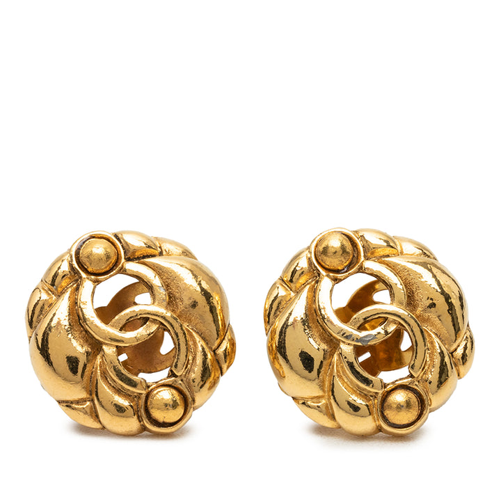 Chanel CC plaqué Hollow Rond À clip Boucles d'oreilles Métal