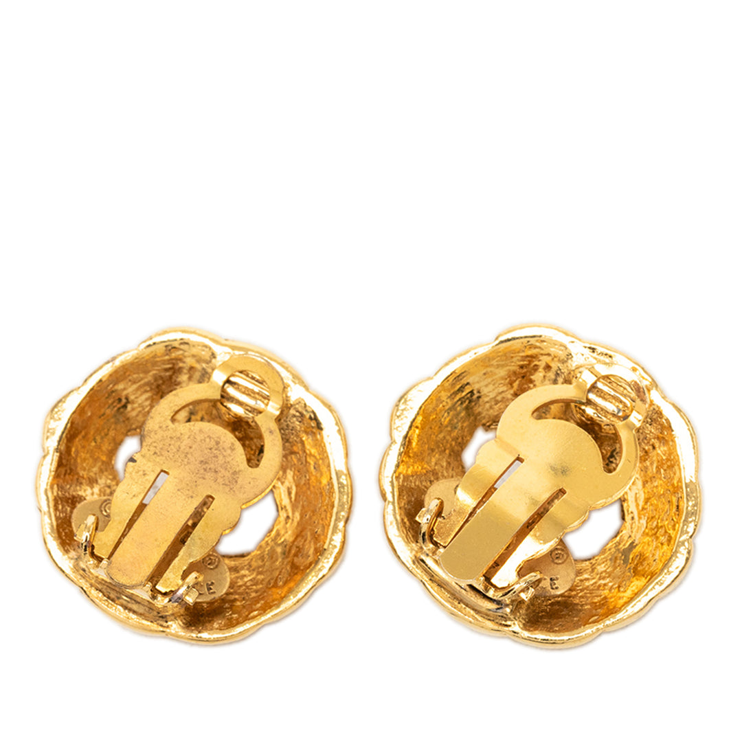 Chanel CC plaqué Hollow Rond À clip Boucles d'oreilles Métal