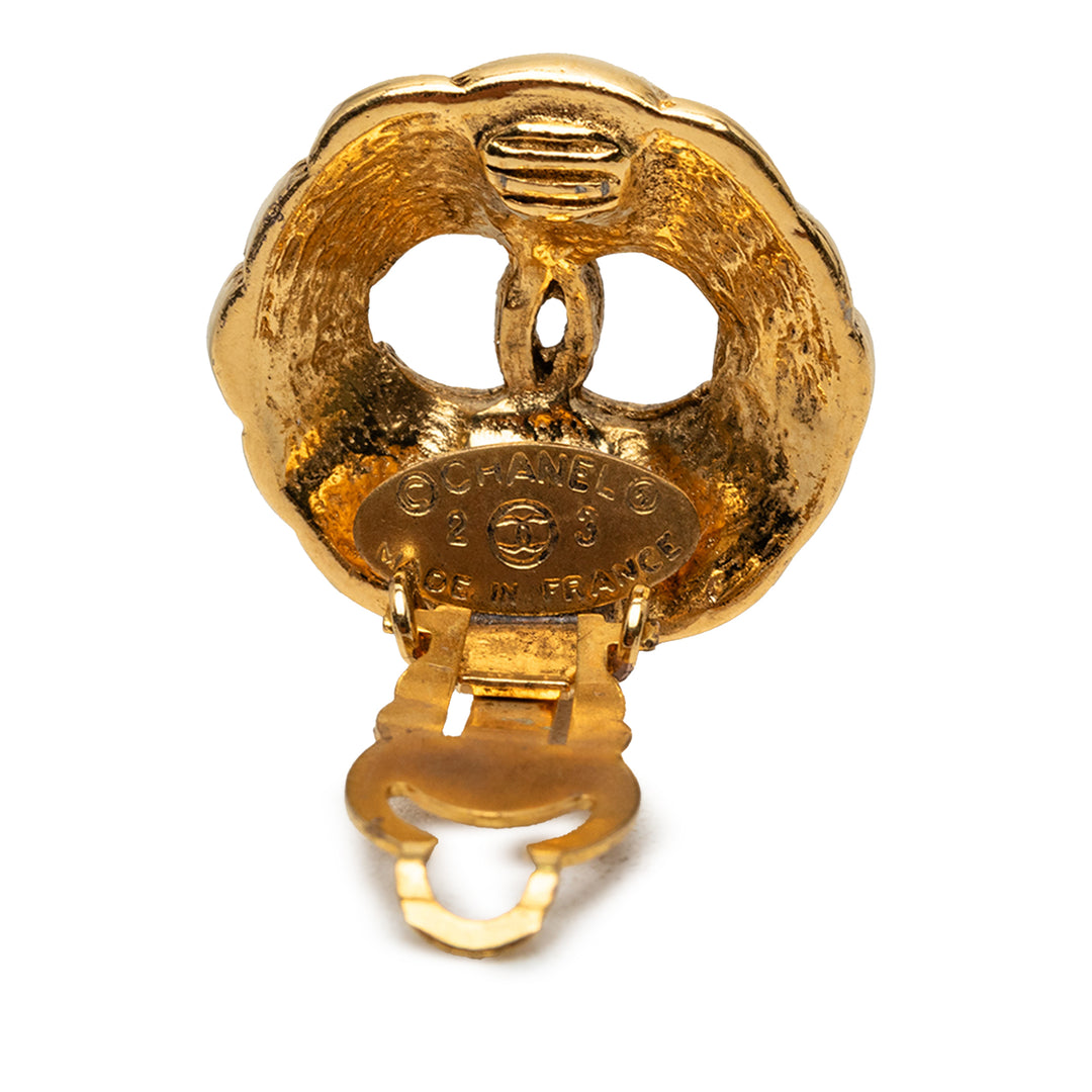 Chanel CC plaqué Hollow Rond À clip Boucles d'oreilles Métal