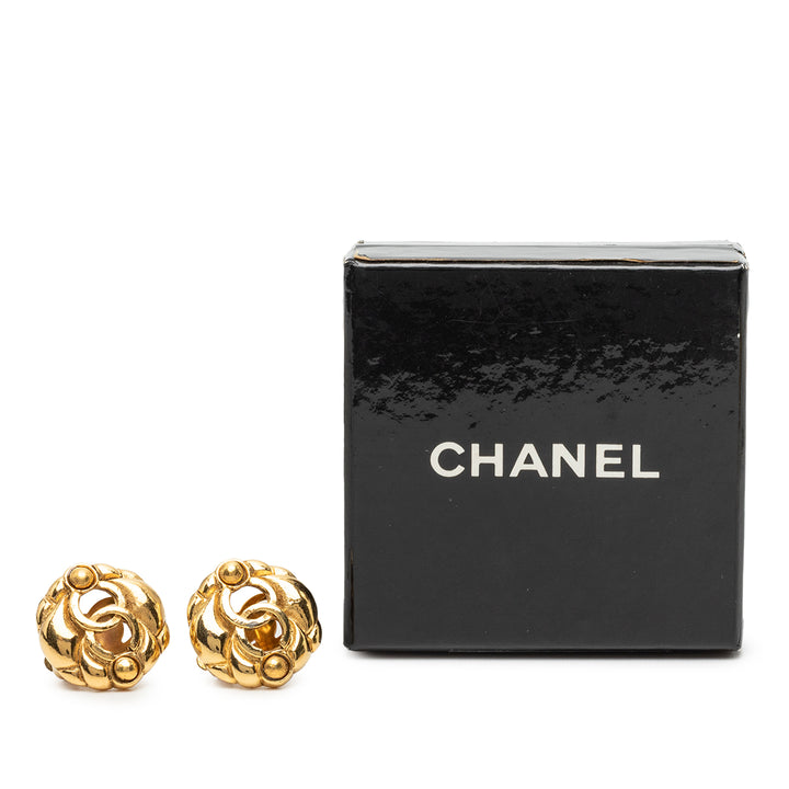 Chanel CC plaqué Hollow Rond À clip Boucles d'oreilles Métal