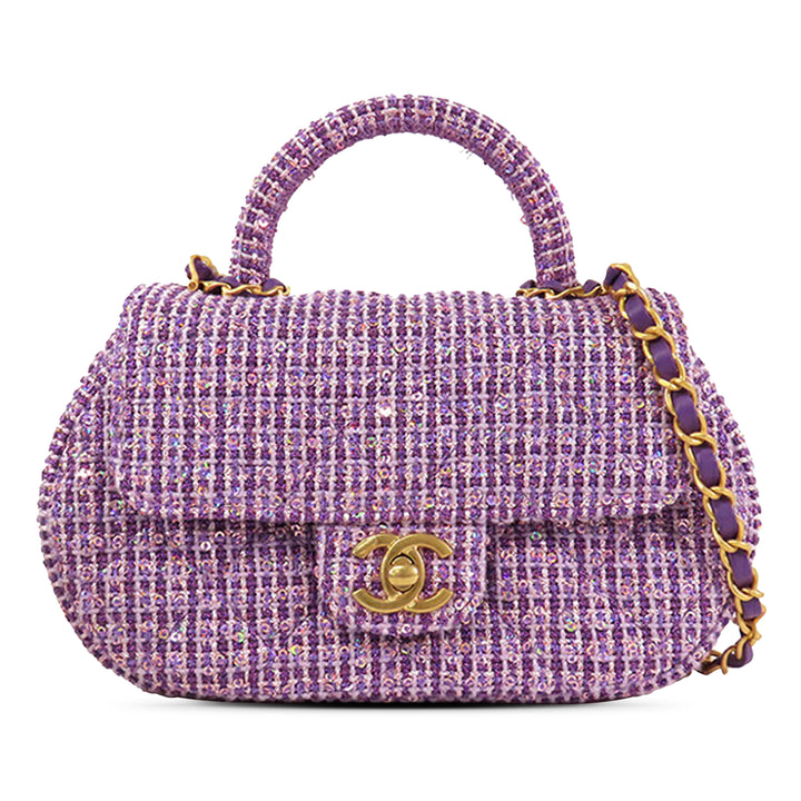 Chanel CC Matelassé Tweed anse supérieure à rabat
