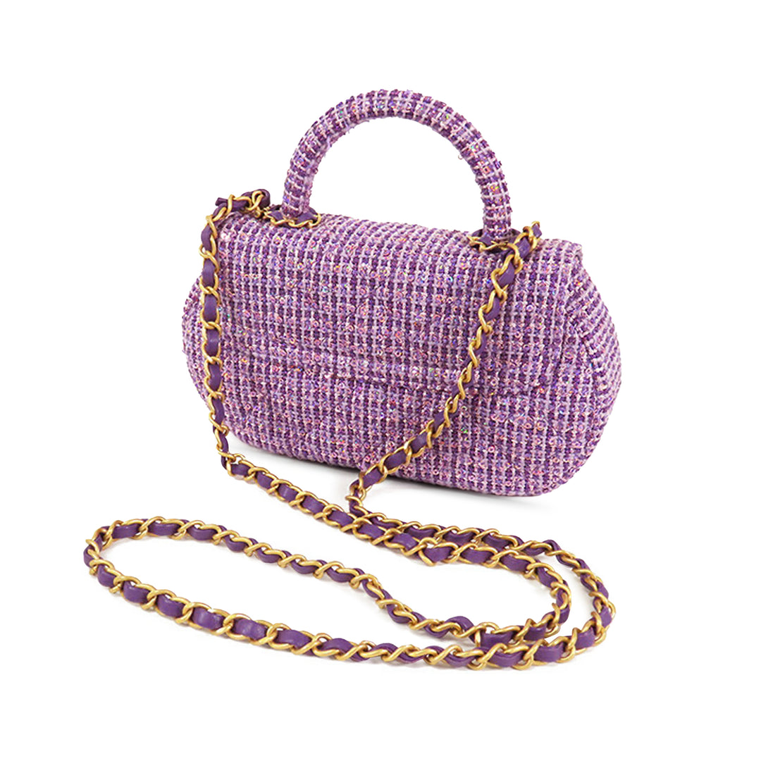 Chanel CC Matelassé Tweed anse supérieure à rabat