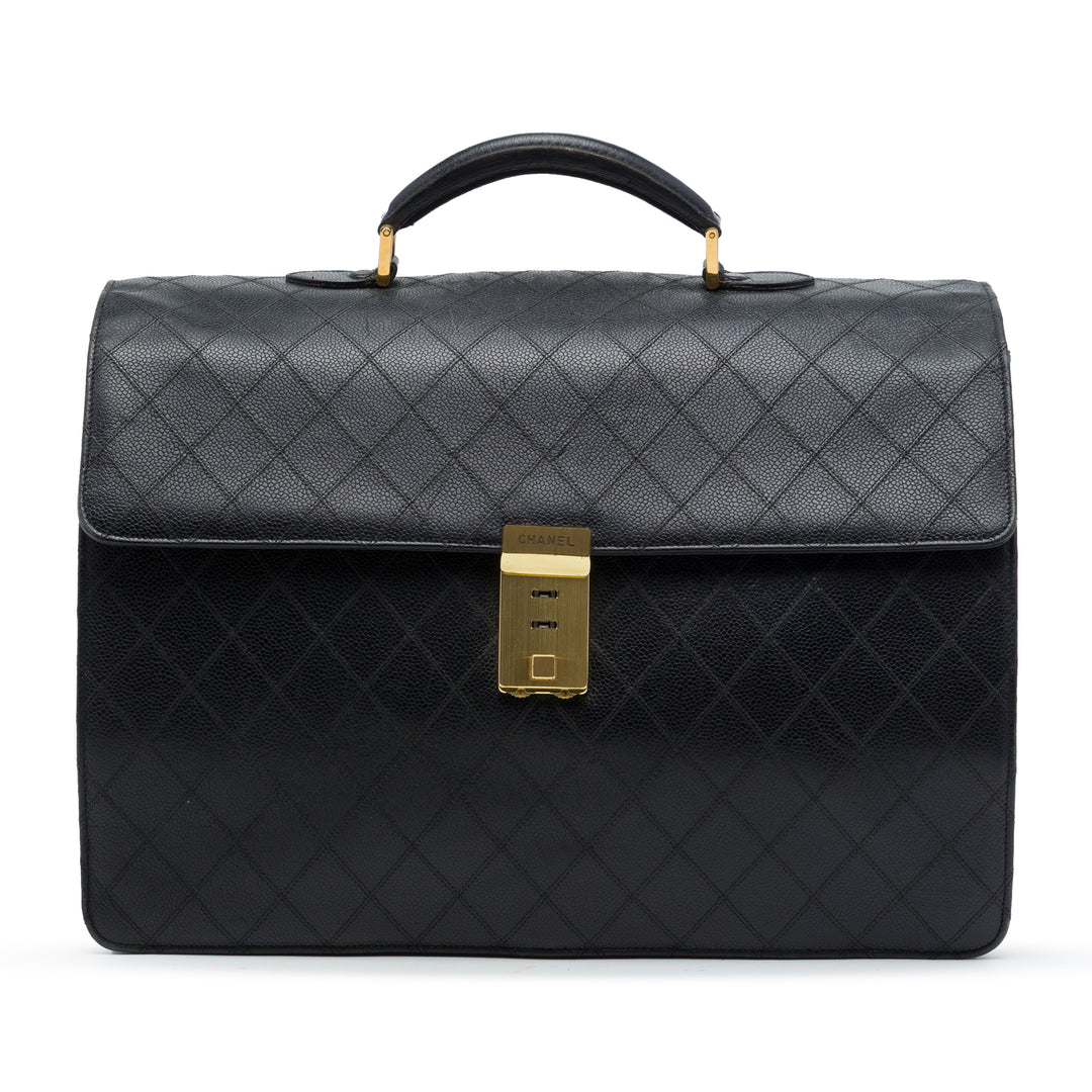 Chanel Matelassé Combination Lock Porte-documents Cuir caviar Noir