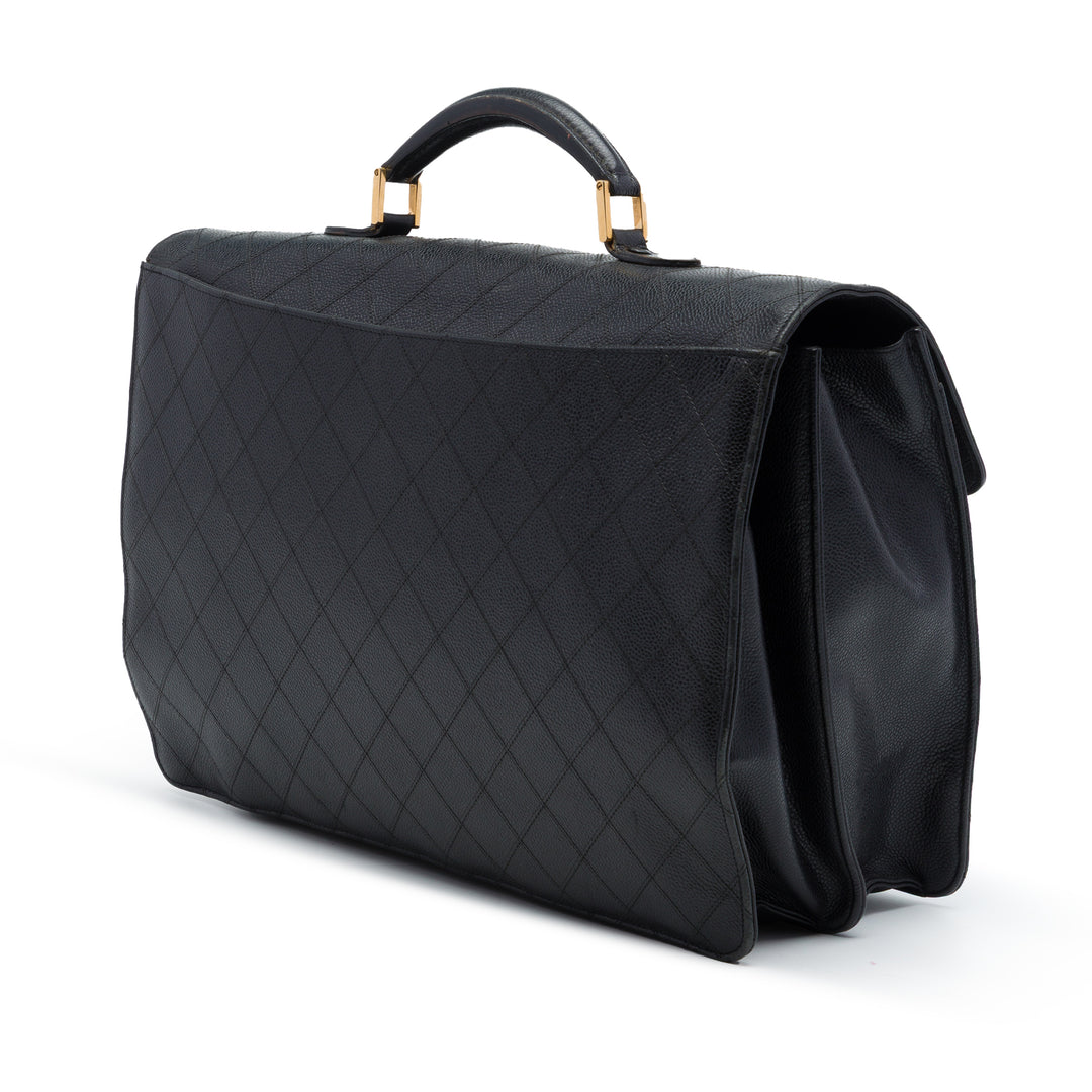 Chanel Matelassé Combination Lock Porte-documents Cuir caviar Noir